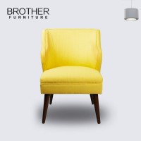 Wholesale Modern Design Upholstery Fashion Yellow Fabric+Rubber Wood Armchair Leisure Accent Side Chair